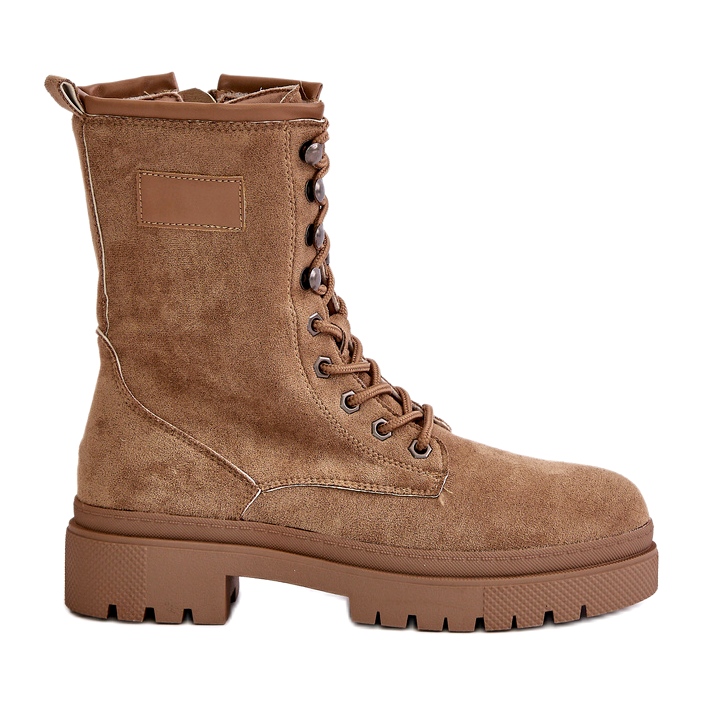 Női munkáscsizma cipzárral Eco Suede, sötét bézs színű