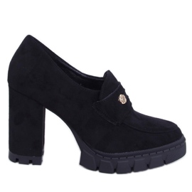 Női magas sarkú és platformos cipő díszítéssel fekete