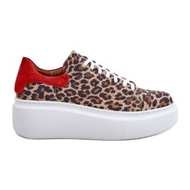 Zazoo Leopard Leopard bőr platformú tornacipő 3346 barna-piros