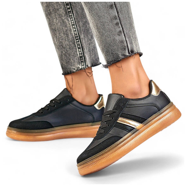 Női sportcipő vastag talppal, fekete A185B bézs