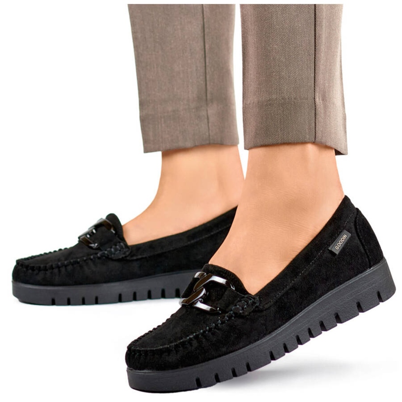 Goodin Női fekete velúr mokaszinok GD-FL696C-B