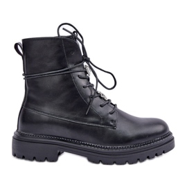 Szigetelt bokacsizma fűzőtűkkel, fekete