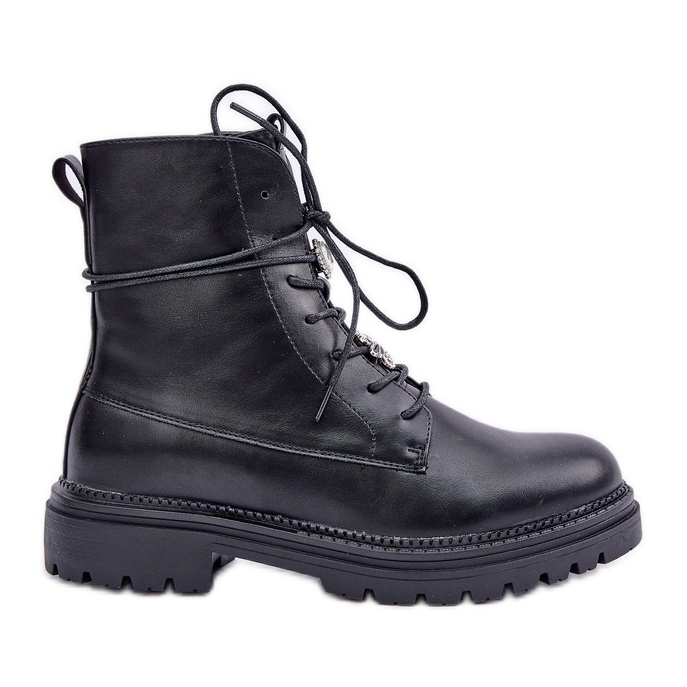 Szigetelt bokacsizma fűzőtűkkel, fekete