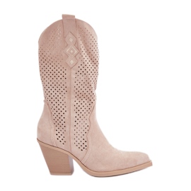 Áttört Cowboy Csizma Magas Sarkú, Világos bézs