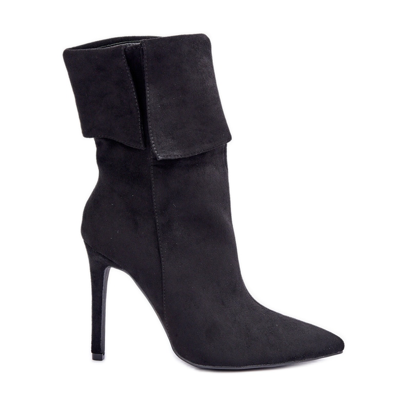 Fekete magas sarkú bokacsizma, felhajtott felsőrésszel