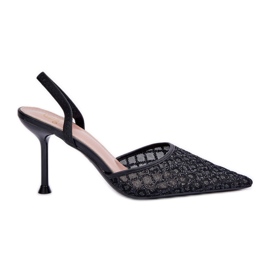 Fekete csillámmal díszített magassarkú nyitott sarokkal