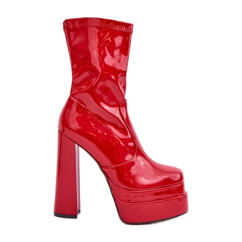 Piros lakkozott bokacsizma emelvényen és magassarkú Lotisha