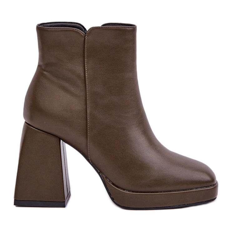 Eco bőr magas sarkú bokacsizma, sötétzöld