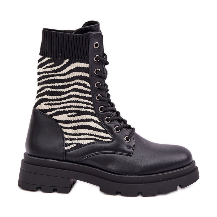 Női munkáscsizma Zebra zoknival, fekete