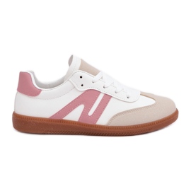 Női alacsony tornacipő Eco bőrből, fehér és rózsaszín Navidemi Női alacsony tornacipő Eco bőrből, fehér és rózsaszín Navidemi