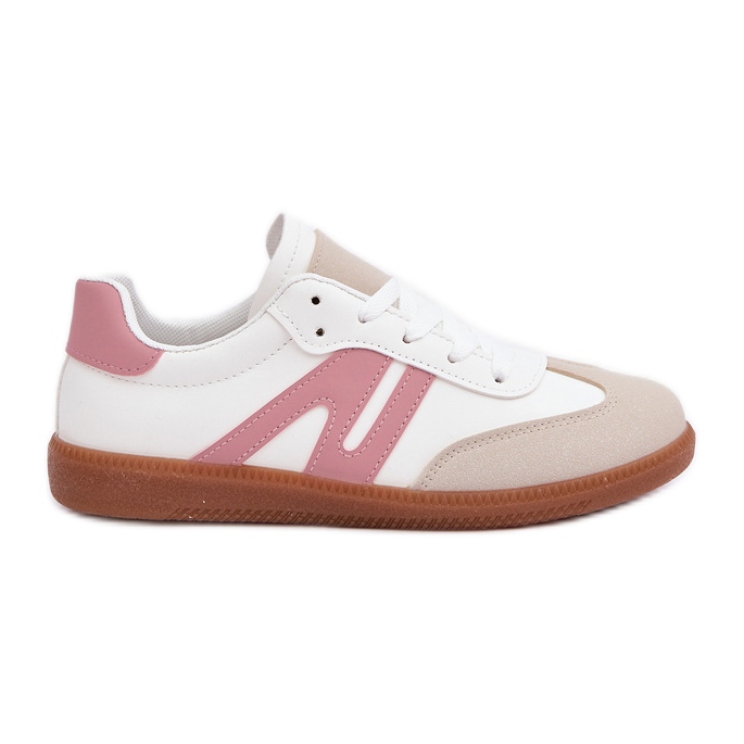 Női alacsony tornacipő Eco bőrből, fehér és rózsaszín Navidemi