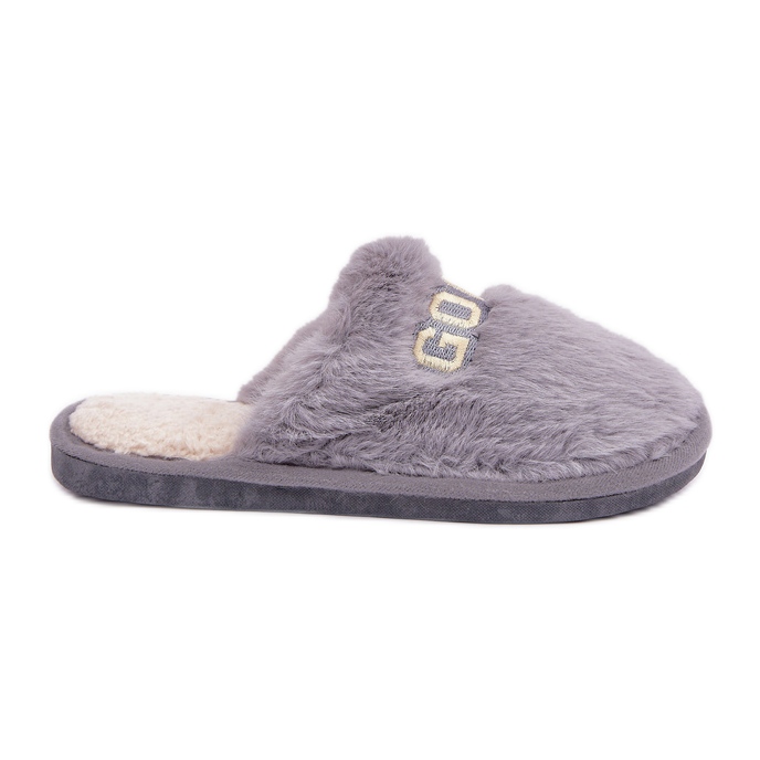 Szőrmés, feliratos női papucs, szürke Szőrmés, feliratos női papucs, szürke