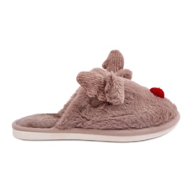 Női szőrme papucs rénszarvas mintával, sötétbézs