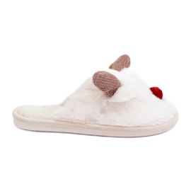 Női szőrme papucs rénszarvas motívummal, fehér