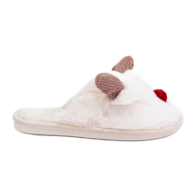 Női szőrme papucs rénszarvas motívummal, fehér