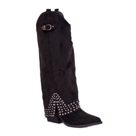 Női csizma dekoratív felsőrésszel, fekete