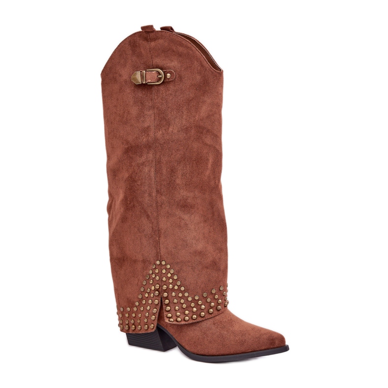 Barna színű női csizma dekoratív felsőrésszel