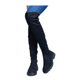 Tromi - Solea fekete hosszú csizma lapos talppal