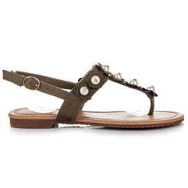 Ideal Shoes Flip-flop virágokkal zöld