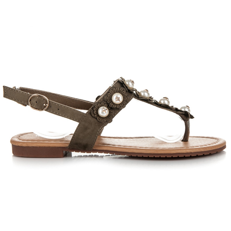 Ideal Shoes Flip-flop virágokkal zöld