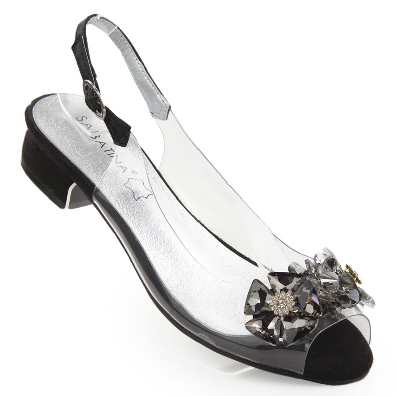 Fekete átlátszó lapos szandál kövekkel a Sabatina márkától