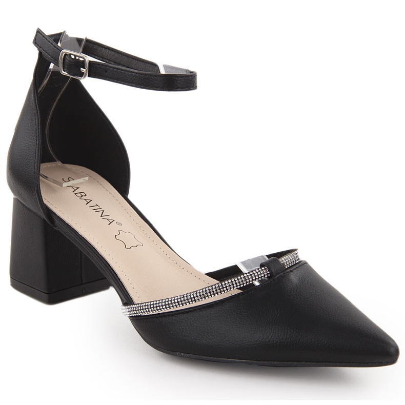 Fekete Sabatina női hegyes szandál cirkóniával