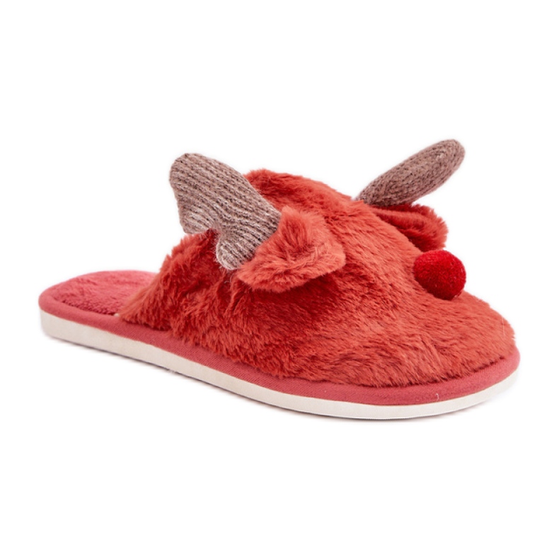 Női papucs korall rénszarvas motívummal piros