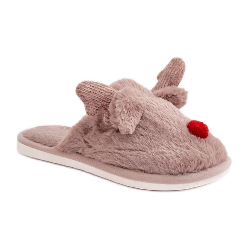 Női papucs rénszarvas motívummal bézs