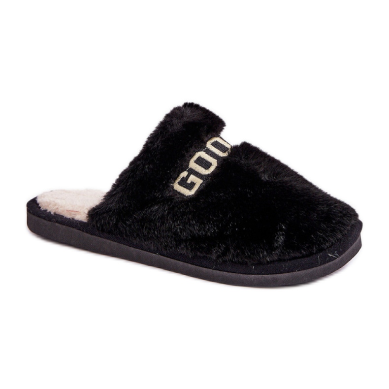 Puha szőrméből készült női papucs fekete