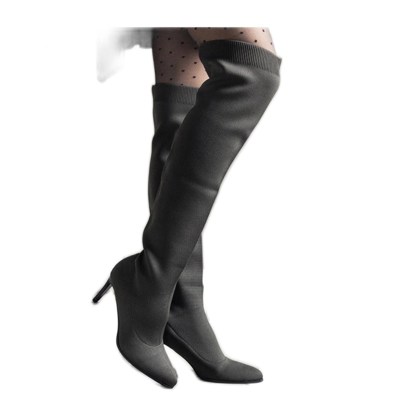 Zöld bebújós magas sarkú csizma elasztikus felsőrésszel