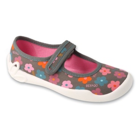 Befado gyerekpapucs tépőzáras114Y552, szürke virágokkal