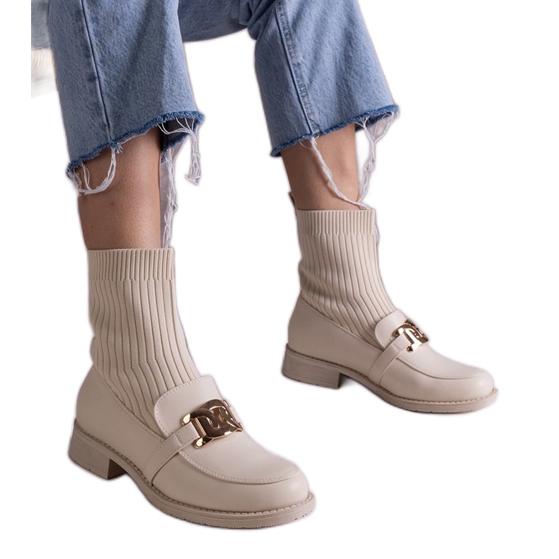 Bézs bokacsizma szövet felsőrésszel