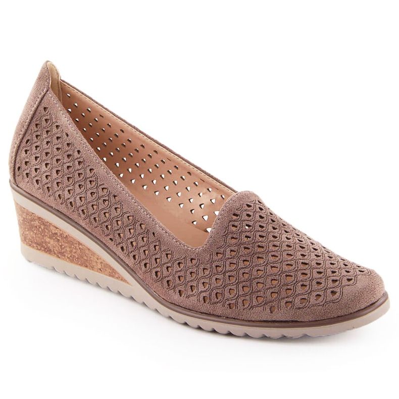 Velúr női áttört ékcipő, barna, Potocki SZ12306