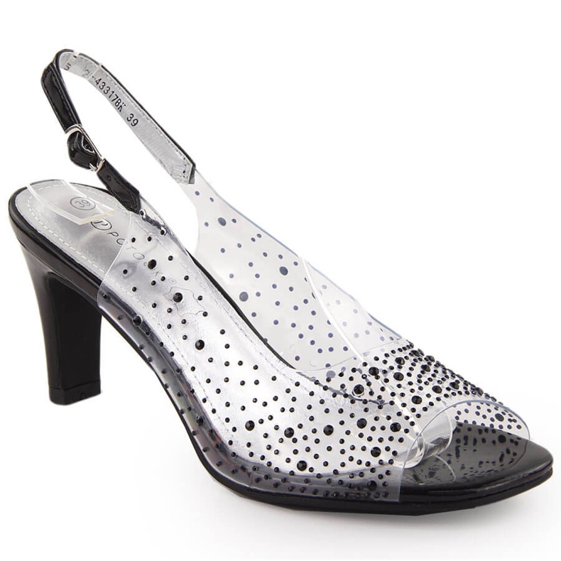 Női átlátszó magas sarkú szandál cirkóniákkal, fekete Potocki WS43317