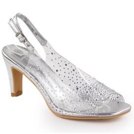 Női átlátszó magas sarkú szandál ezüst cirkóniákkal Potocki WS43317