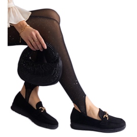 Fekete női mokaszinok öko velúr egy lánccal