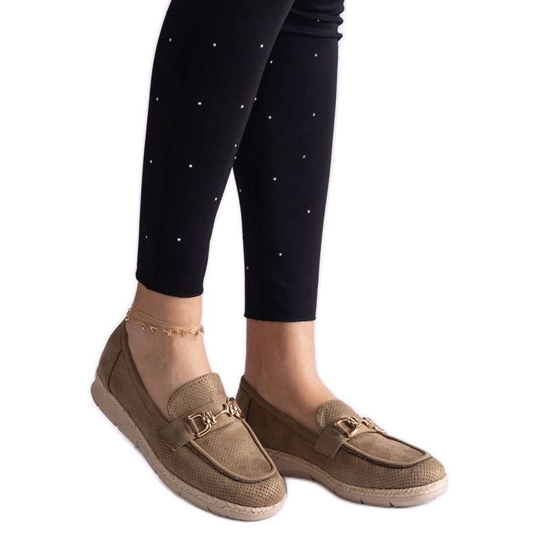 Zöld női mokaszinok öko velúr egy lánccal