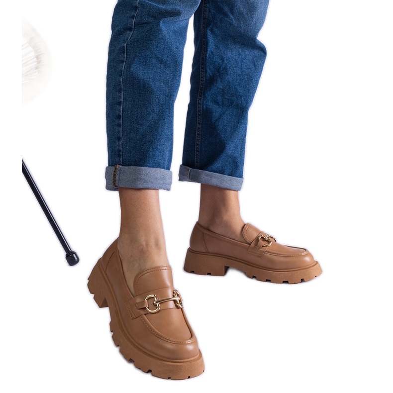 Barna lohák öko bőrrel, arany dekorációval bézs