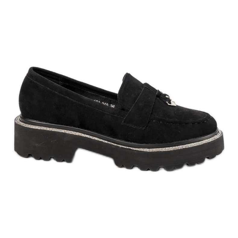 Női fekete velúr cipők cirkonokkal