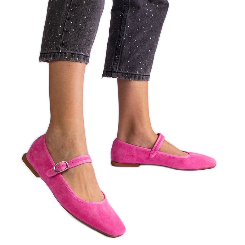 Sötét rózsaszín balerinák csatával és négyzet alakú lábujjjal