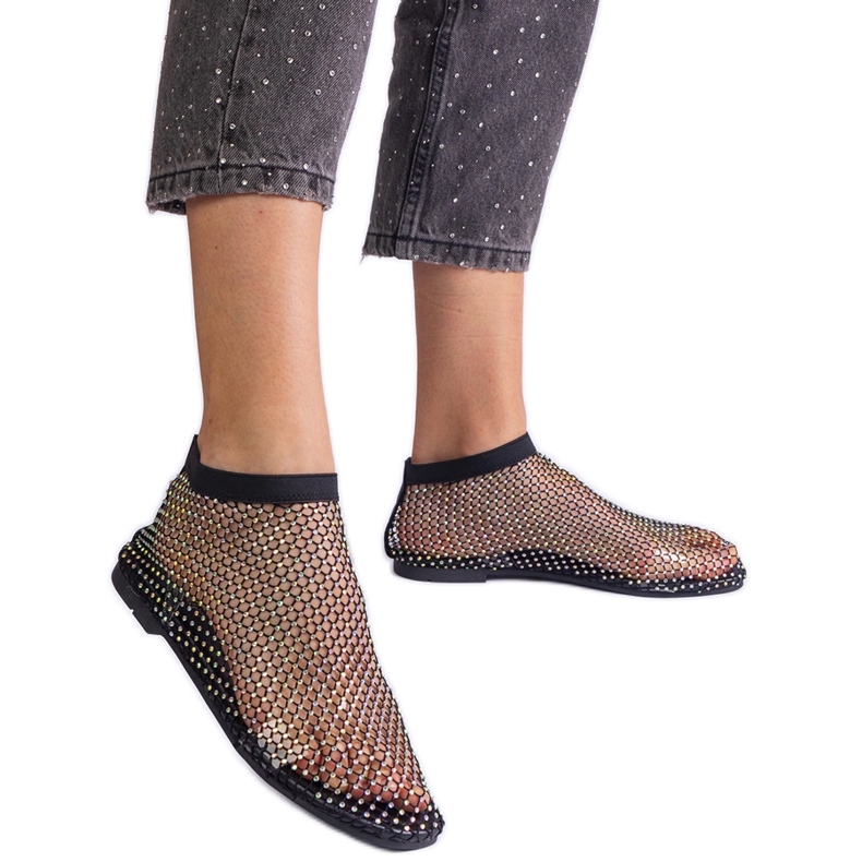 Fekete háló szandál cirkonokkal