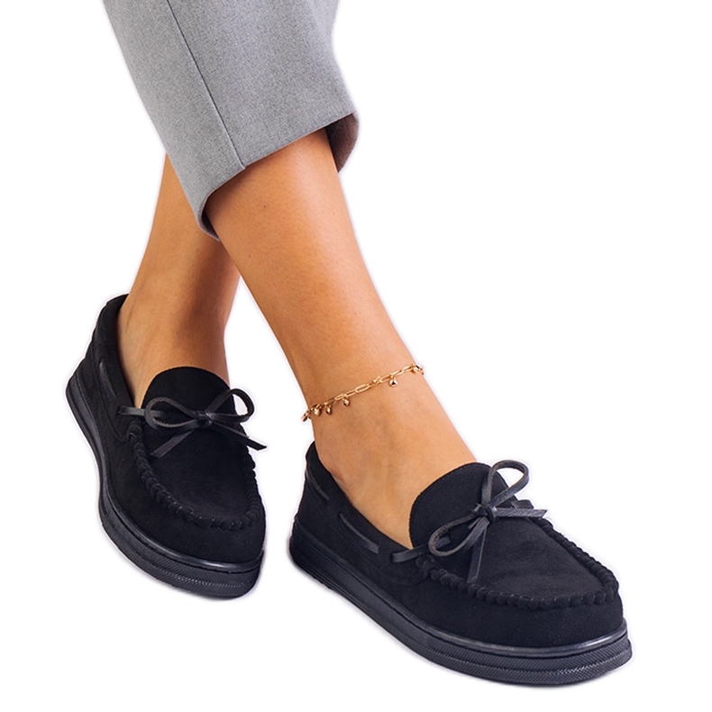 Fekete női cipők Ekozamszból íj