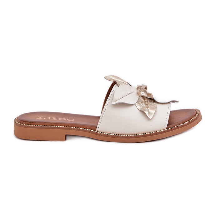 Papucs dekorációval természetes bőr Zazoo 3667 fehér