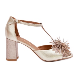 Bőr szandál magas sarkú díszítéssel Laura Messi 2758 Gold aranysárga