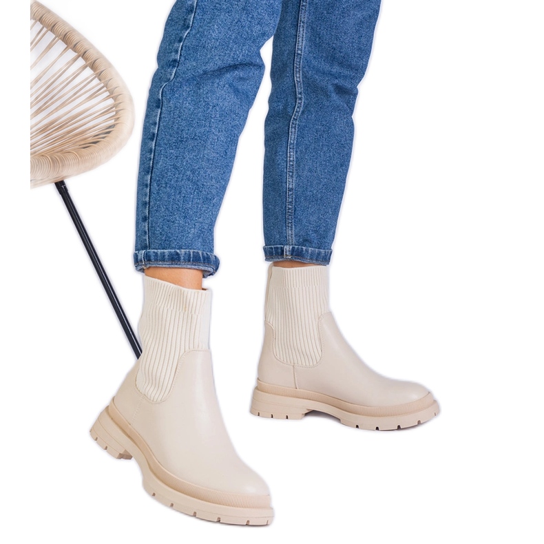 Bézs bokacsizma szövet felsőrésszel