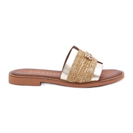 Bőr papucs dekoratív részletekkel és Zazoo 40426 Zloty Braid aranysárga Bőr papucs dekoratív részletekkel és Zazoo 40426 Zloty Braid aranysárga