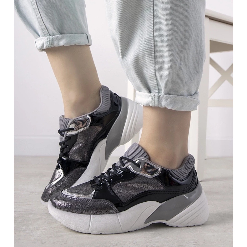 D/GMR Fekete cipők magas talppal Rude ezüst