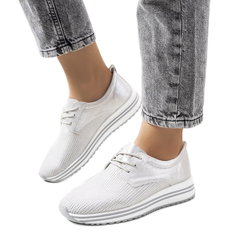 D/GMR Serra ezüst bőr tornacipő