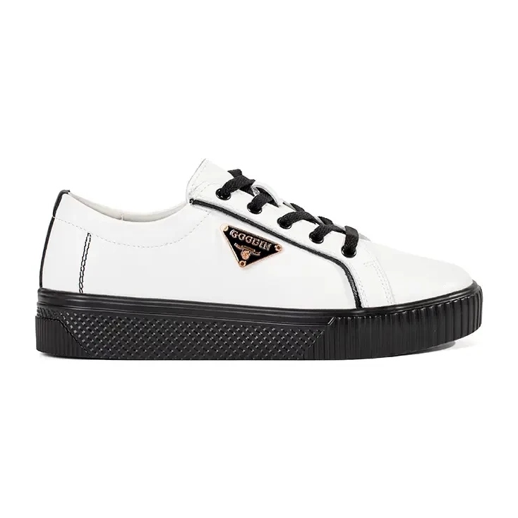 Goodin Bőrfehér és fekete cipők vastag talpon