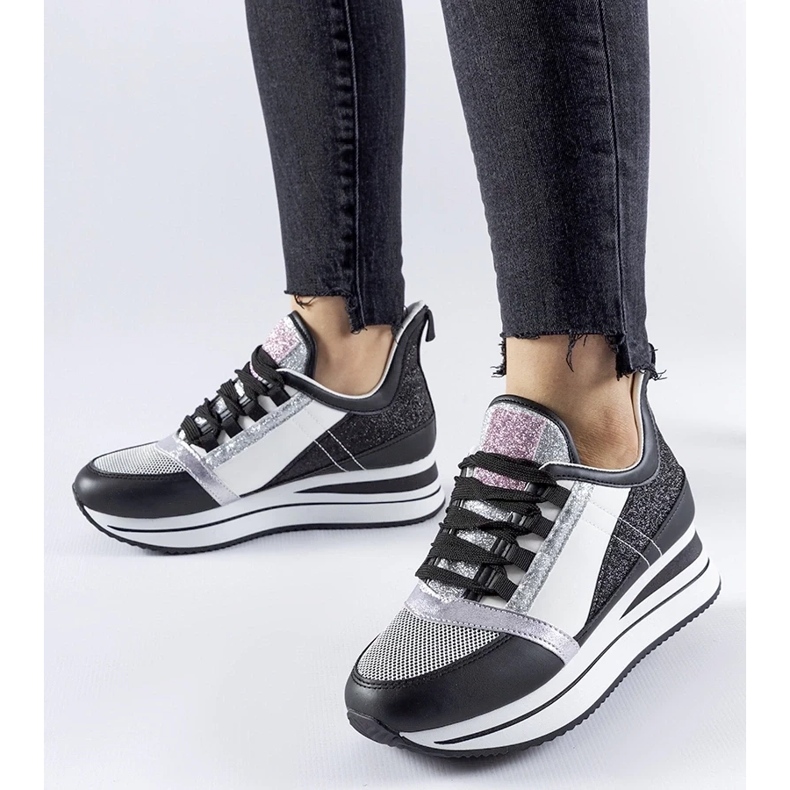 D/GMR Fekete csillogó tornacipő a Marce platformon D/GMR Fekete csillogó tornacipő a Marce platformon